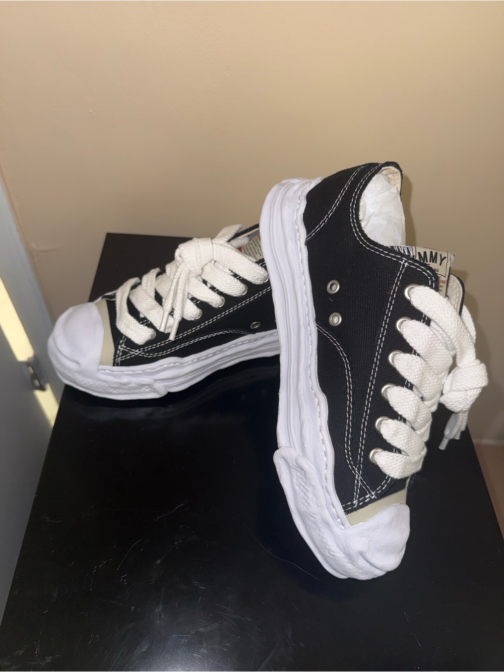 Miharayasuhiro Black and White Low-Top Canvas Sneakers
